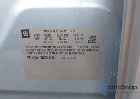 2011 Chevrolet Cruze Ls from USA, damaged, VIN 1G1PC5SH2B7281596